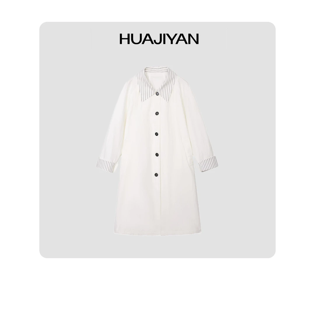 华吉言HUAJIYAN【白鸽】 极简白色风衣外套