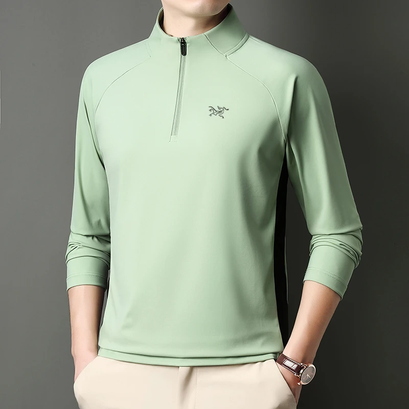 【奥特莱斯】刺绣正品鸟家男士长袖打底衫商务半拉链秋季百搭T恤衫