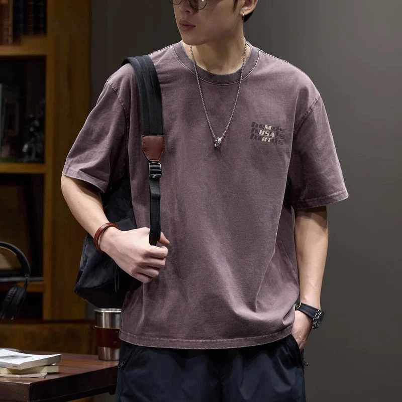 Cebrodz美式复古水洗纯棉短袖t恤男潮牌印花上衣夏季圆领半袖体恤