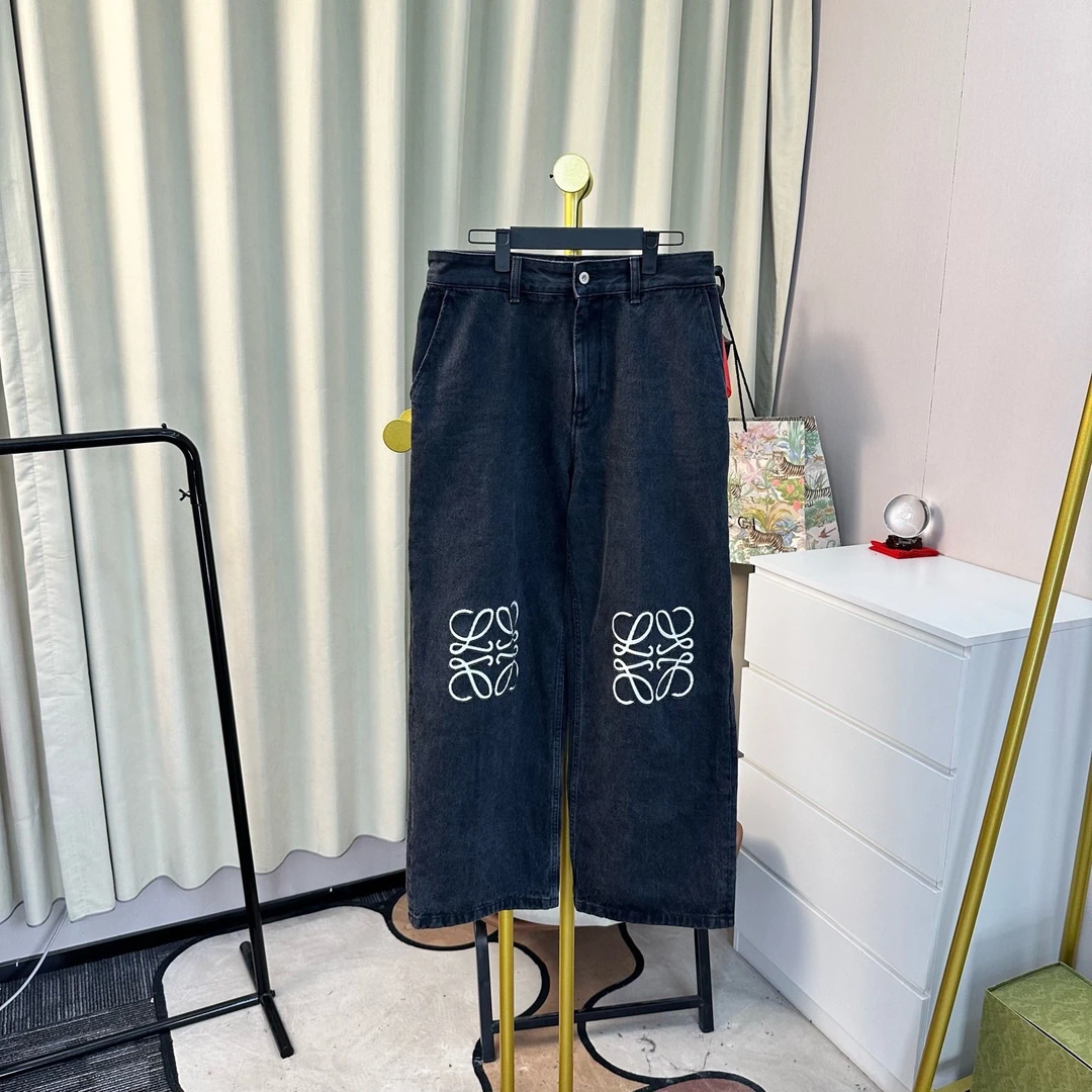 99新 LOEWE/罗意威 24新款黑色大logo牛仔长裤 38码