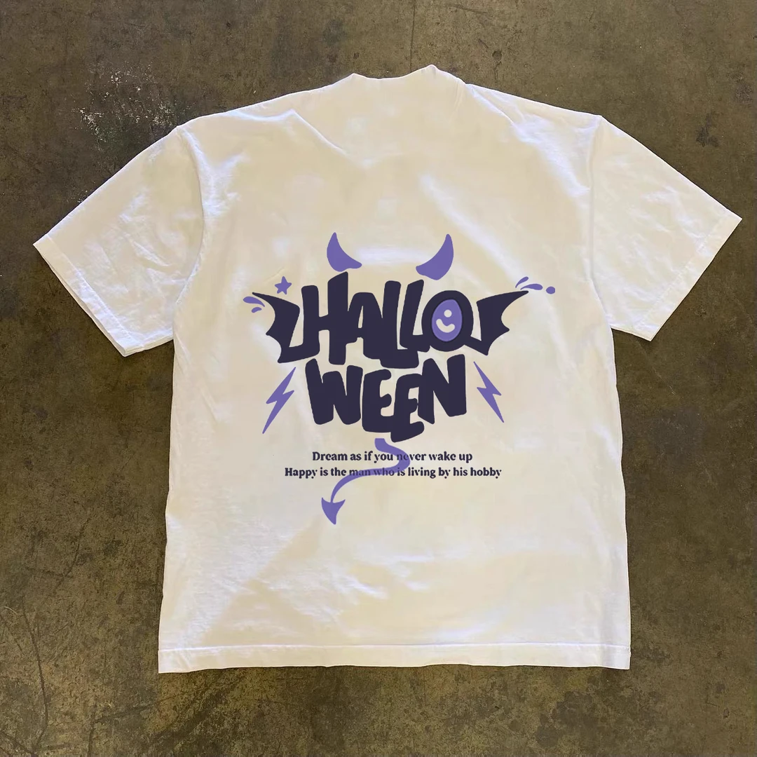 设计感小恶魔印花短袖t恤男夏季美式涂鸦宽松上衣ins潮牌纯棉体恤