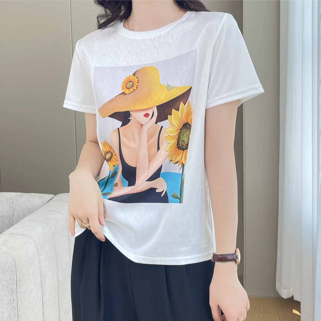 【芳芳惊喜】1166夏季丝滑缎面冰凉感百搭女半袖T恤洋气AB拼接短袖