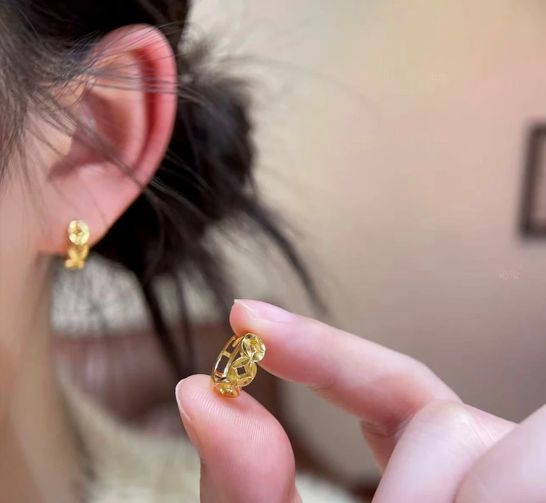 铜合金耳饰 FQ821金色几个钱多多耳扣轻奢高级复古耳环时尚耳饰