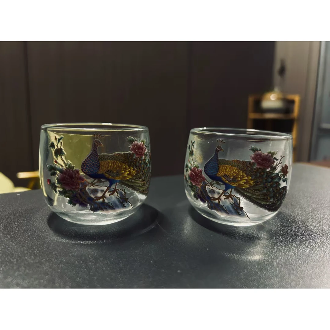 加厚水晶玻璃杯遇热变色孔雀耐热茶杯-ZHZ886