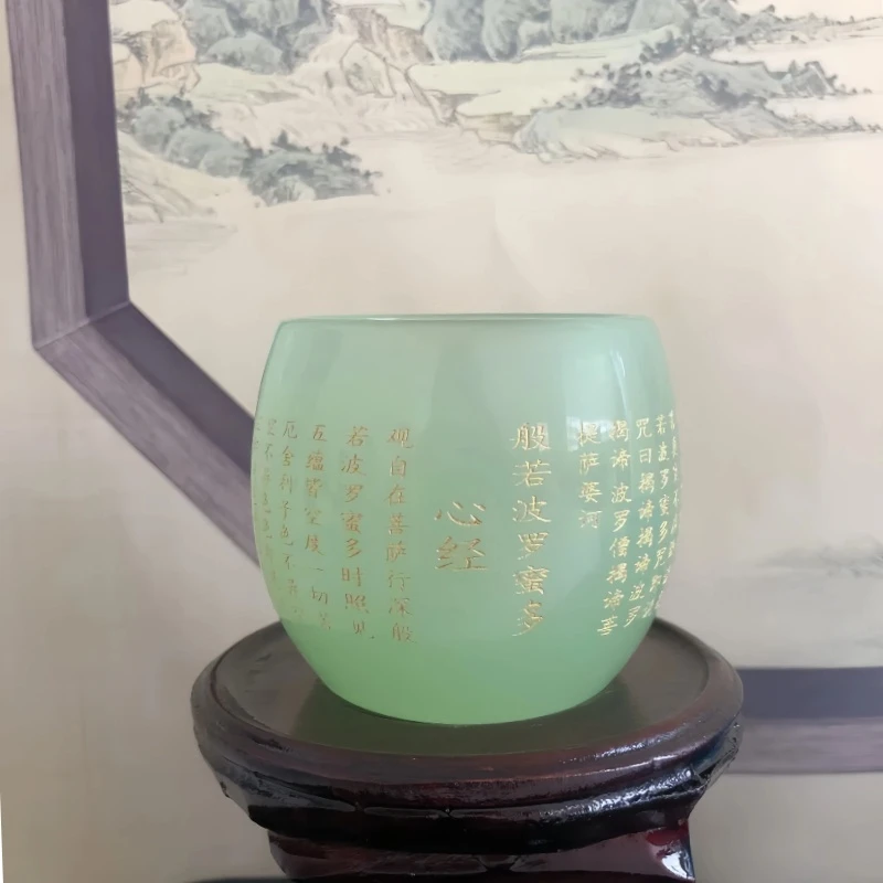 【心经琉璃-绿】主人杯功夫茶具单个人专用茶杯品茗杯单杯防烫隔热