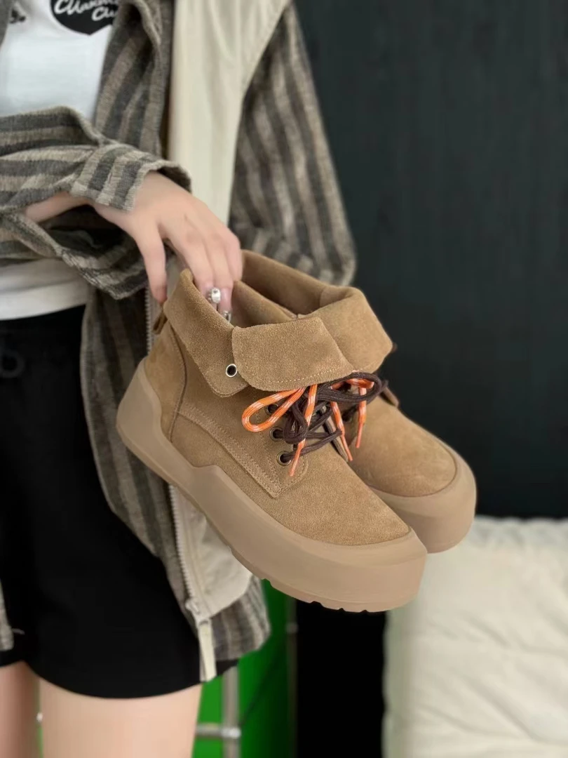 真皮马丁靴2025年春季新款大头丑萌大黄靴厚底百搭休闲短靴女