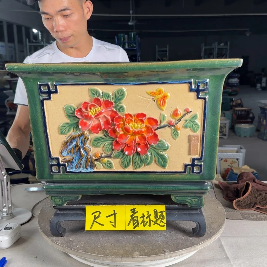 一风堂石湾花盆  内33*24釉裂