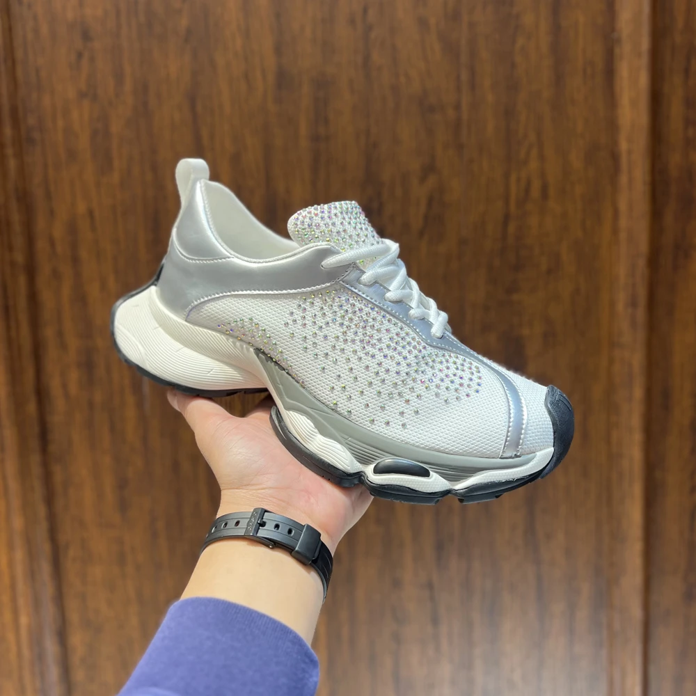 闪光烫钻网面透气老爹鞋2025春夏新款时尚运动小众男士潮流休闲鞋