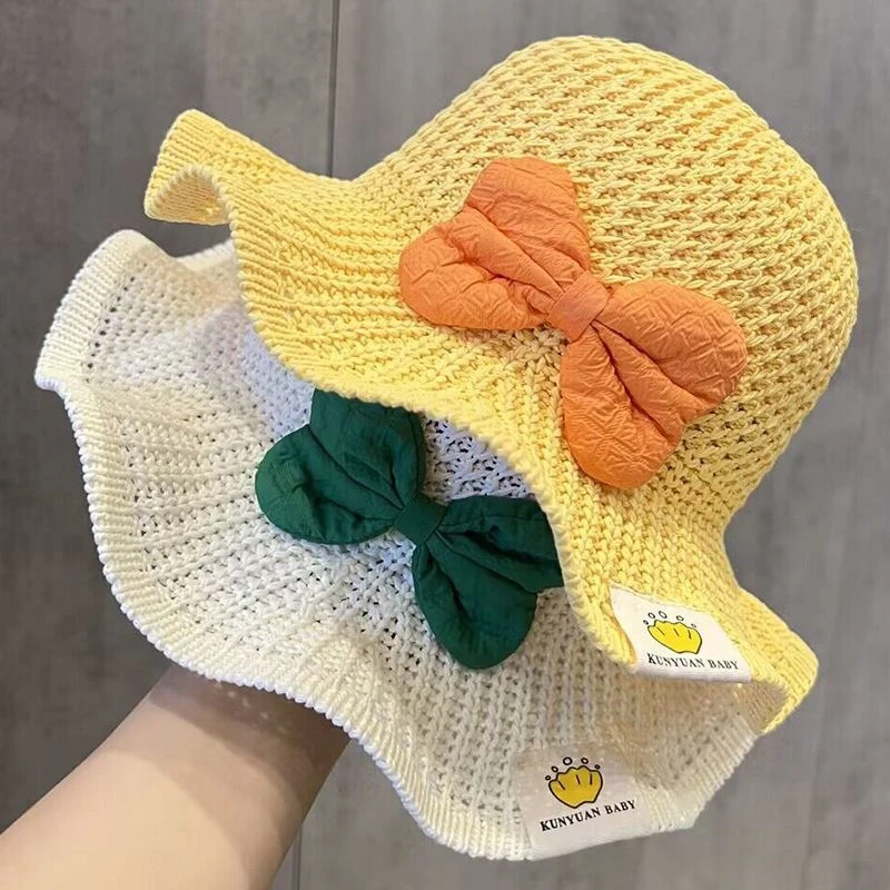 儿童夏季遮阳帽大檐镂空草帽女宝宝春夏透气防晒太阳帽盆帽