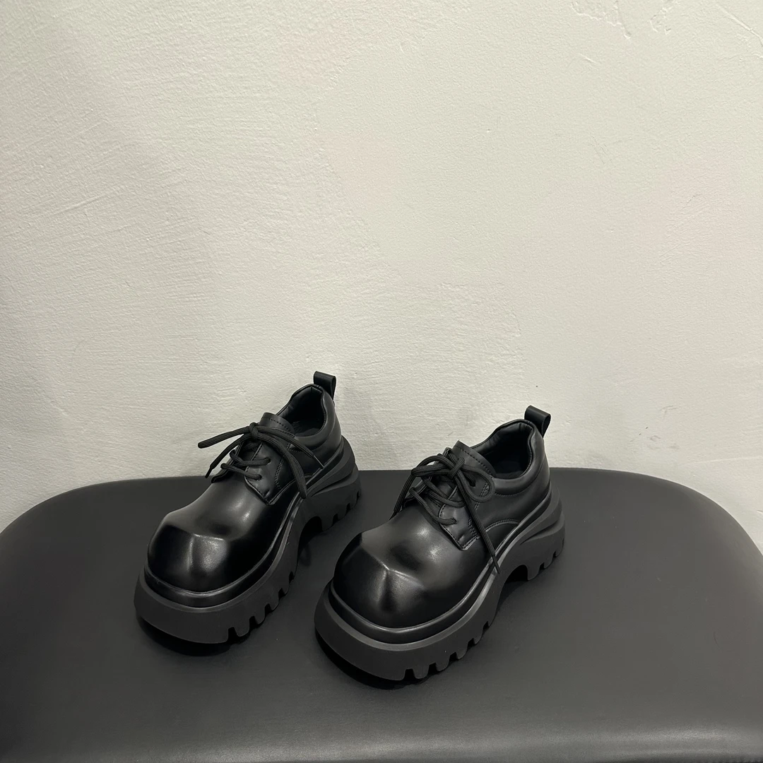 2025秋季新款系带秋季英伦风修面增高常规圆头厚底单鞋复古