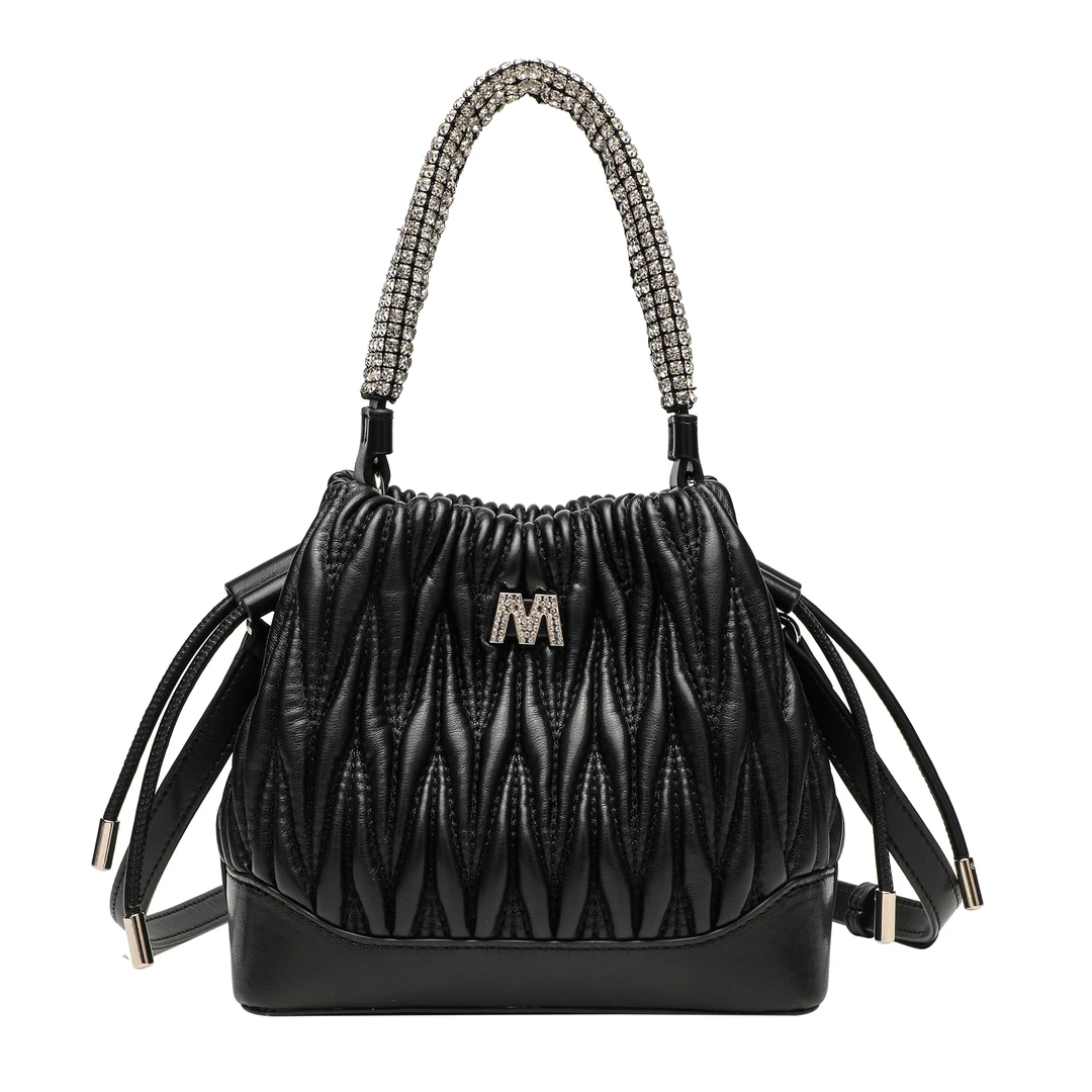 GELANNI镶钻褶皱水桶包GLN25243A黑色