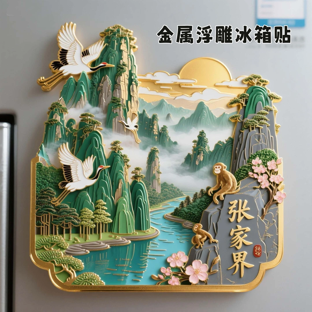 张家界景点金属立体浮雕强磁冰箱贴旅游纪念品国潮装饰文创伴手礼