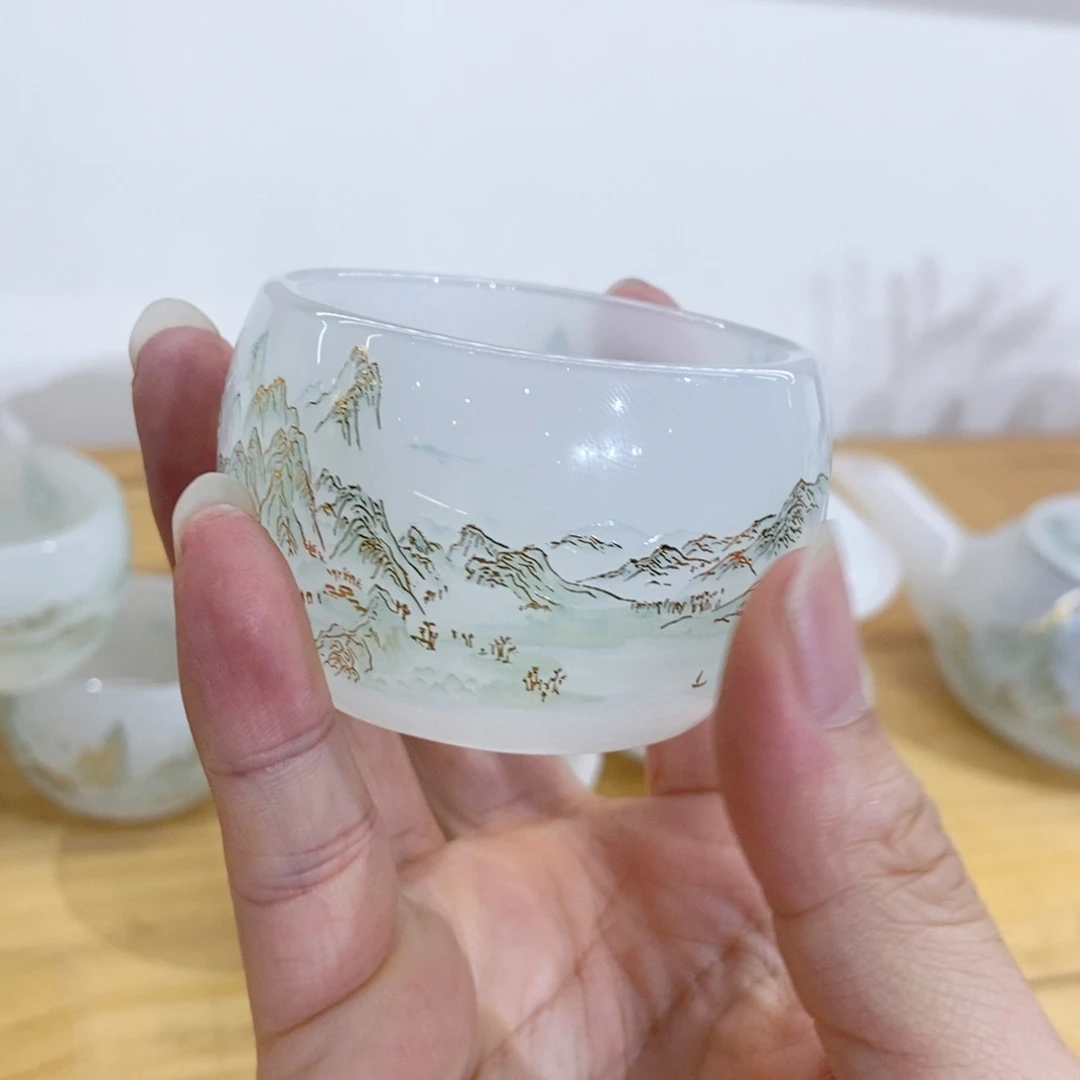 手工艺品琉璃千里江山客杯2个