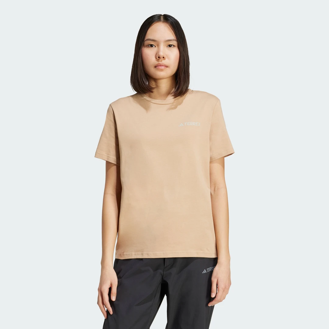 adidas/阿迪达斯夏季女子户外纯棉登山运动短袖圆领T恤JI8322