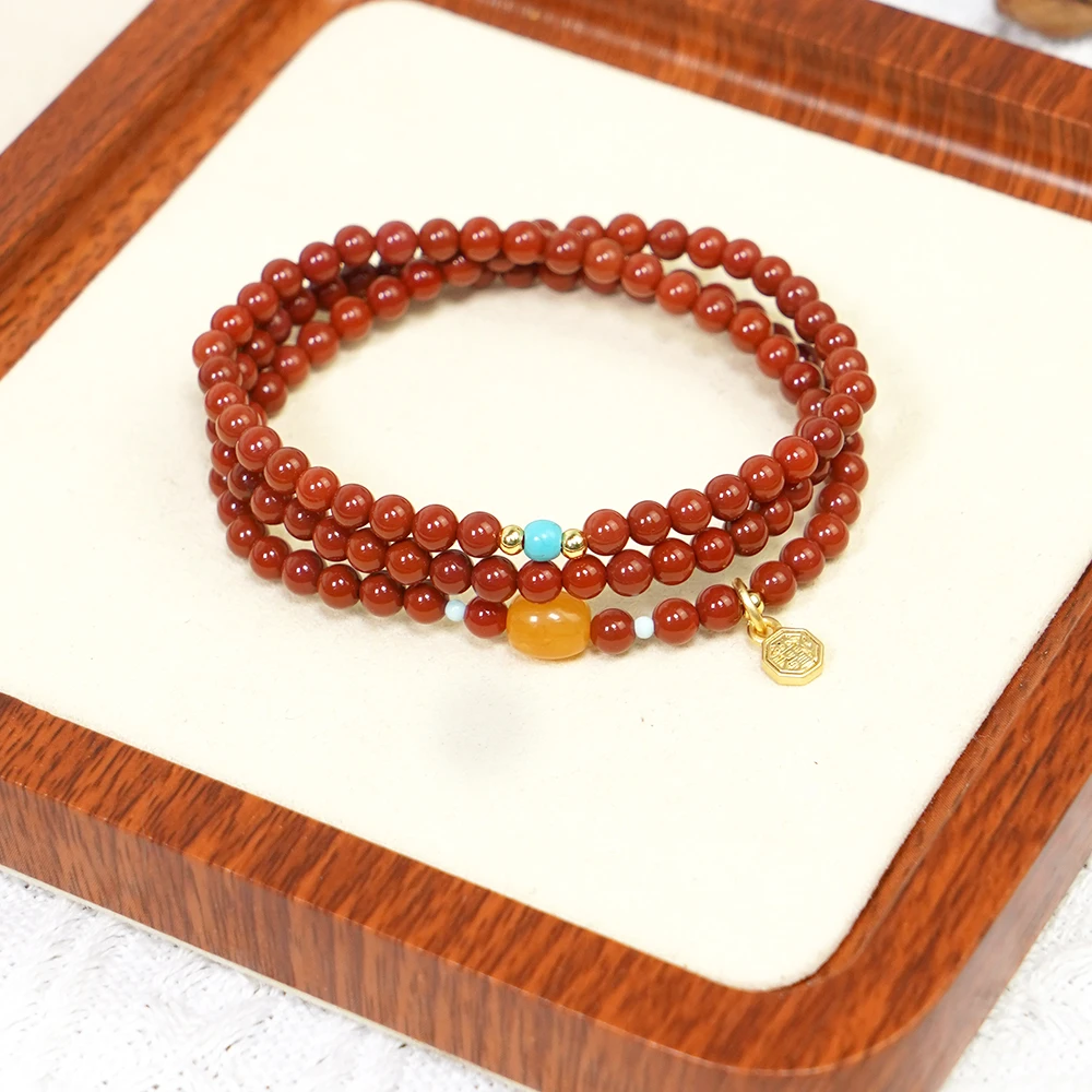 天然南红川料三圈精美国风原创设计手串QF-C32（多样性发一）