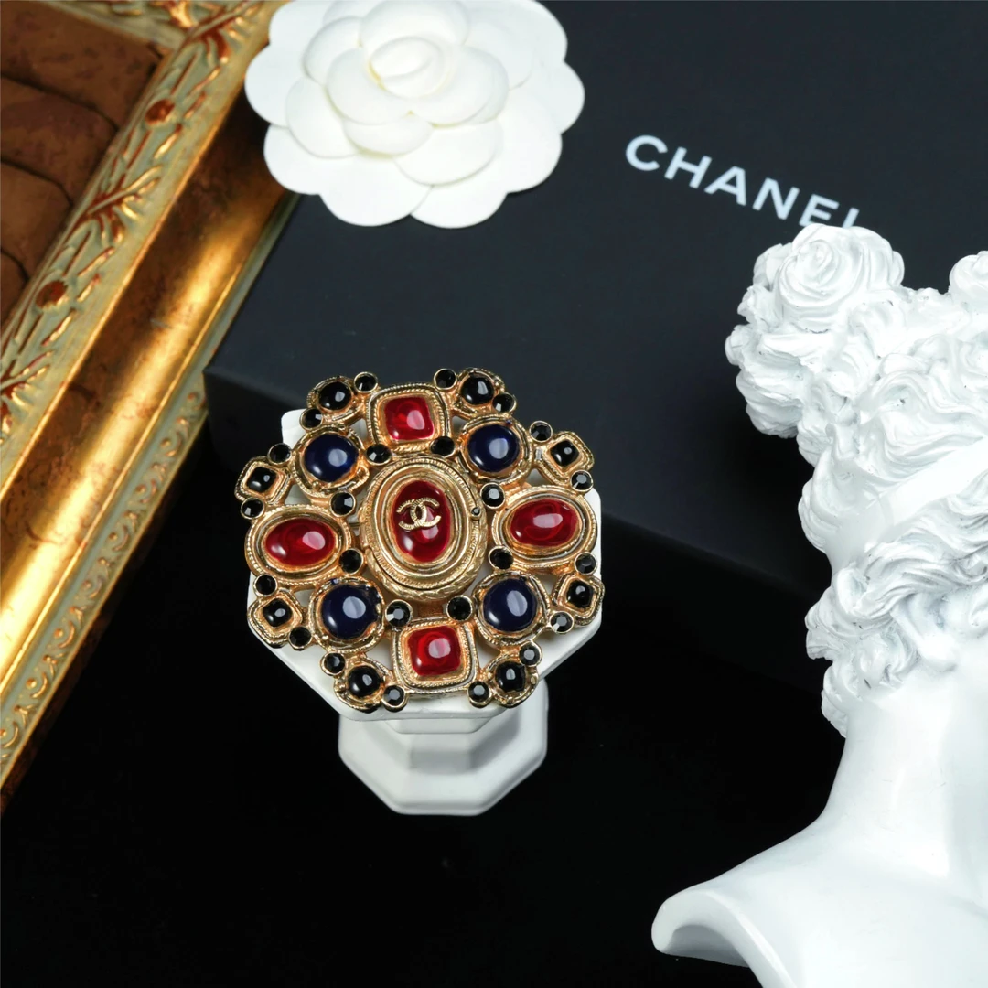 95新 Chanel/香奈儿 柚礼中古/香奈儿拜占庭红蓝琉璃胸针lz412446