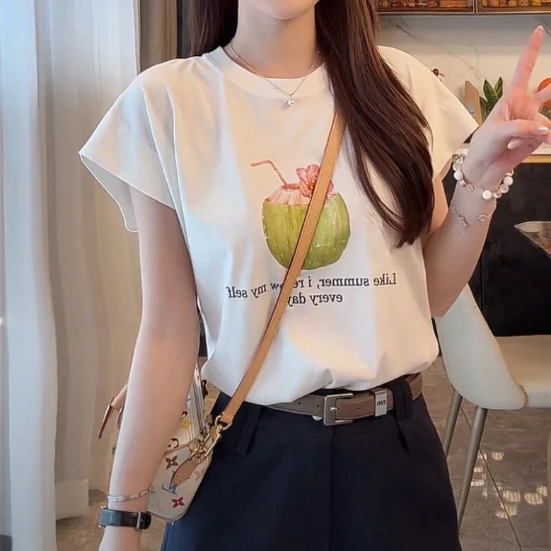 设计感时尚简约百搭显瘦短袖T恤女2025夏季新款韩版圆领通勤上衣