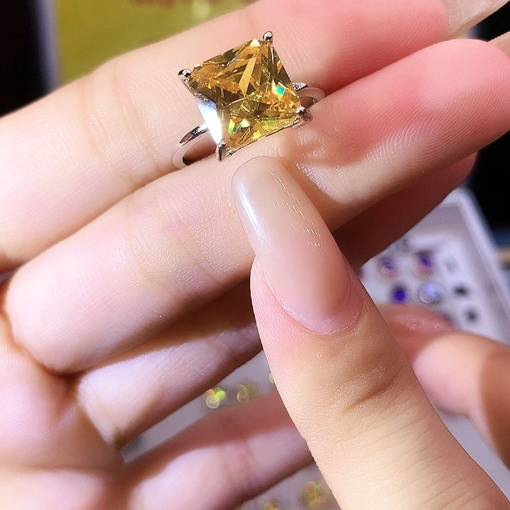 黄晶戒指银S925镶嵌戒指