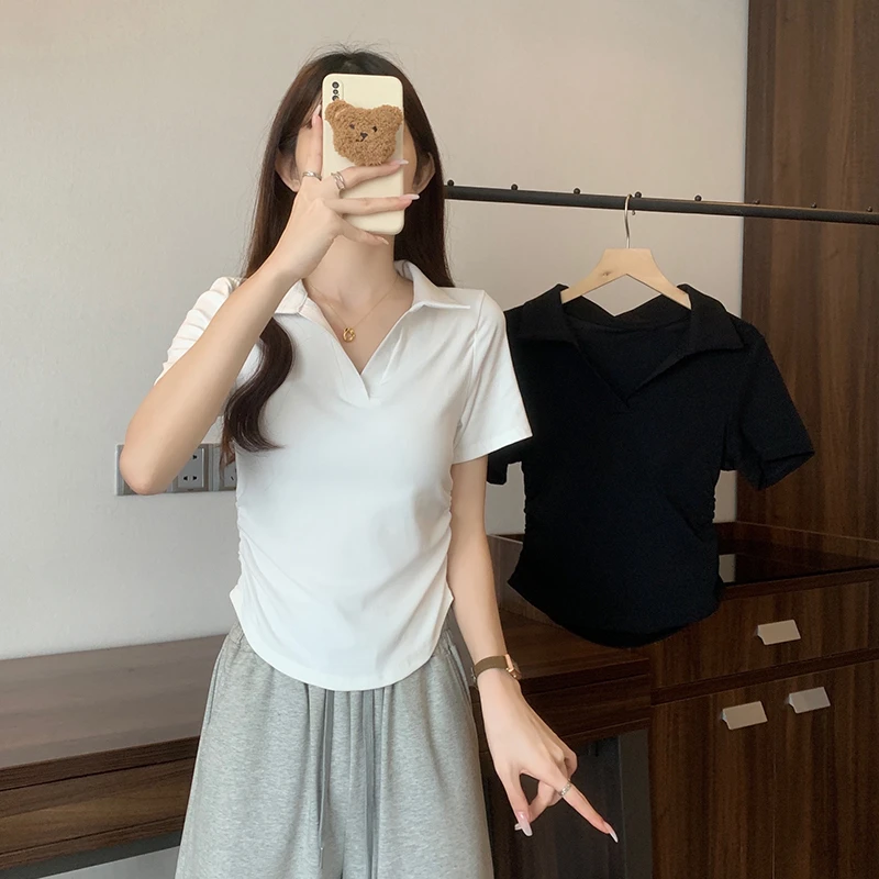 J夏季新款polo领胖mm宽松大码遮肚显瘦休闲百搭正肩短袖上衣T恤女