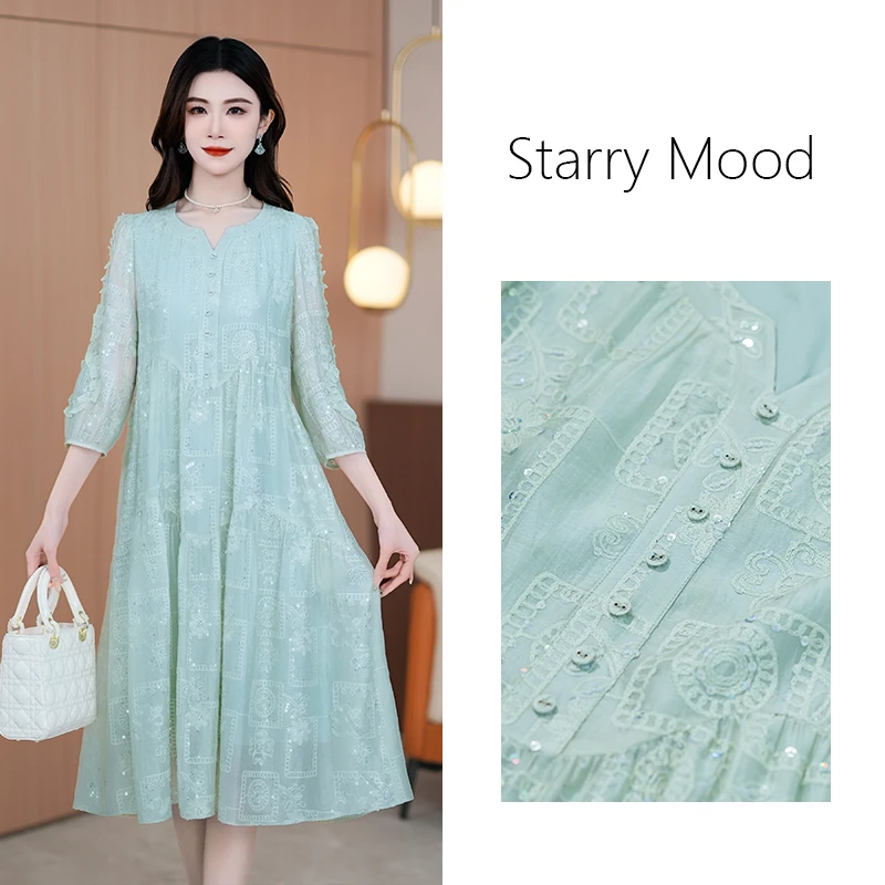 【现货】2025新款时尚气质显瘦轻奢名媛长袖连衣裙法式收腰长裙女