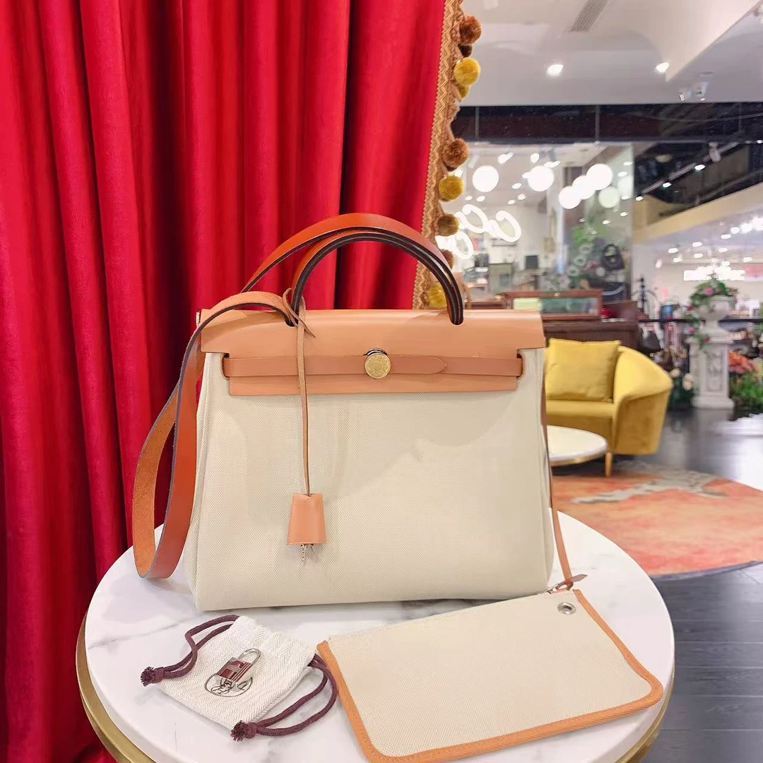 95新 Hermes/爱马仕 拆单Herbag31水泥灰银扣帆单肩包/62527166