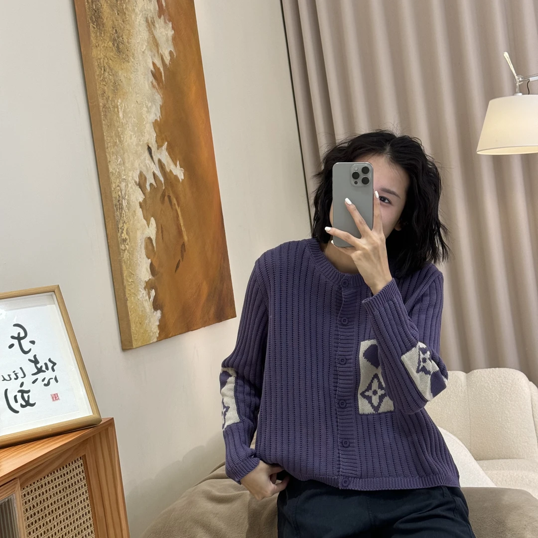 喜樂 2025圆领提花针织开衫冬季新款撞色时尚百搭休闲复古女上衣