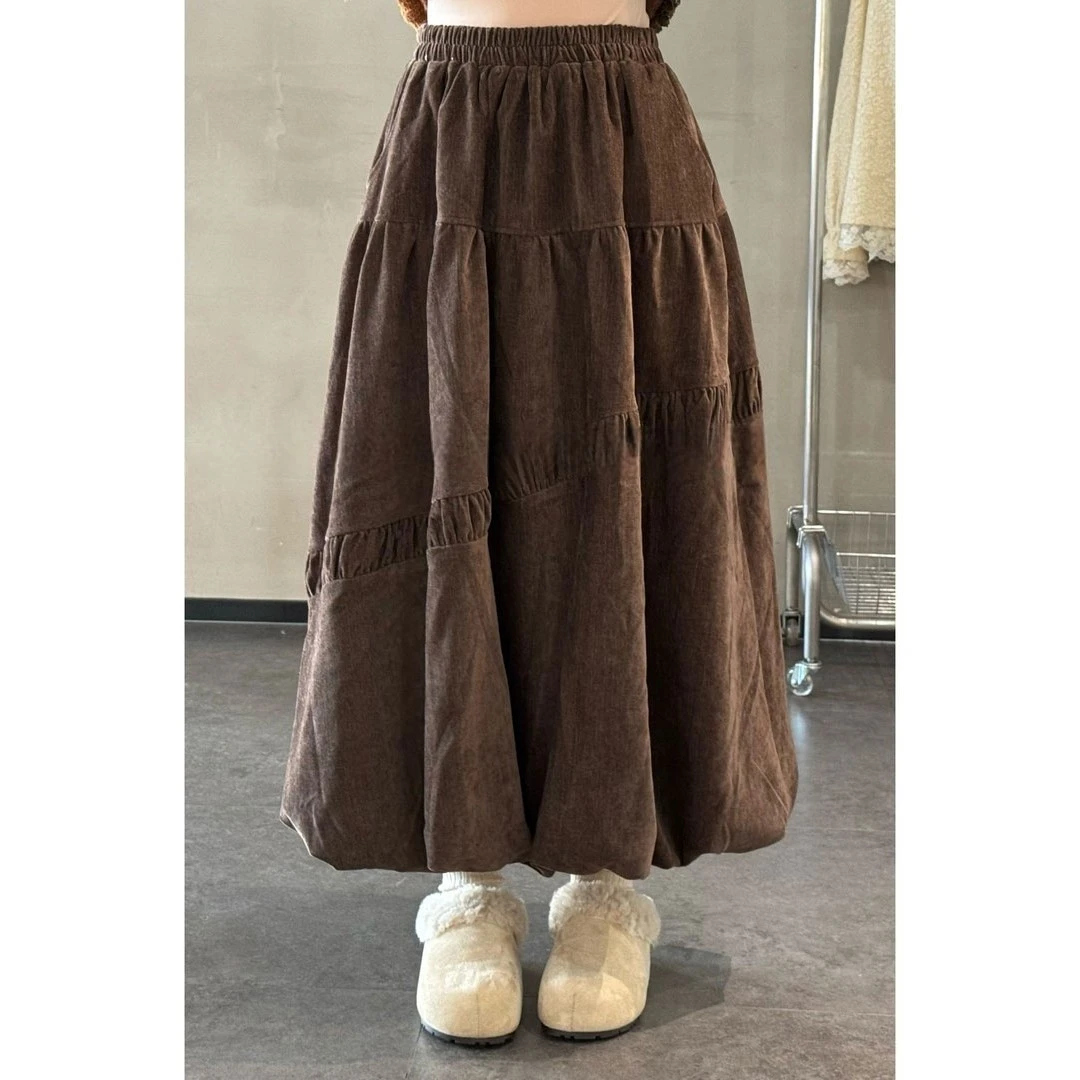 美拉德色系复古花苞裙女秋冬松紧腰显瘦遮胯百搭大摆A字半身裙子