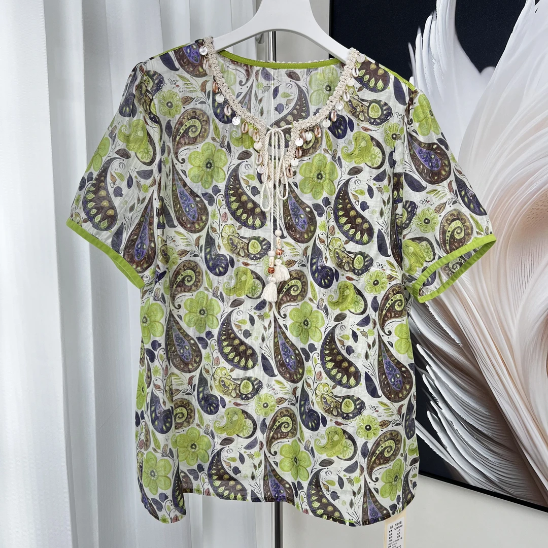 【芮娜依莲】民族风夏季印花百搭女士短袖-1685