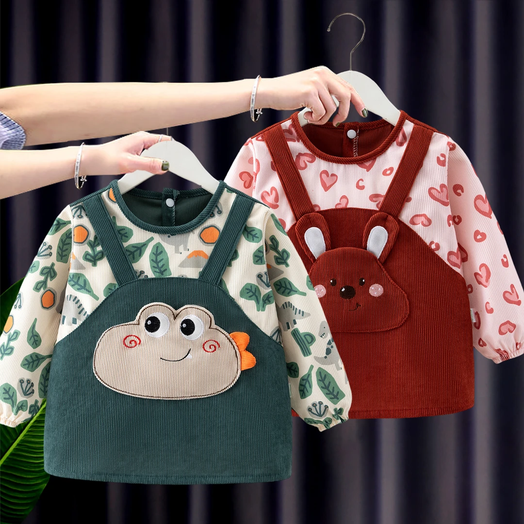 儿童罩衣秋冬防水防脏洋气外穿护衣婴儿围裙长袖吃饭围兜后背按扣