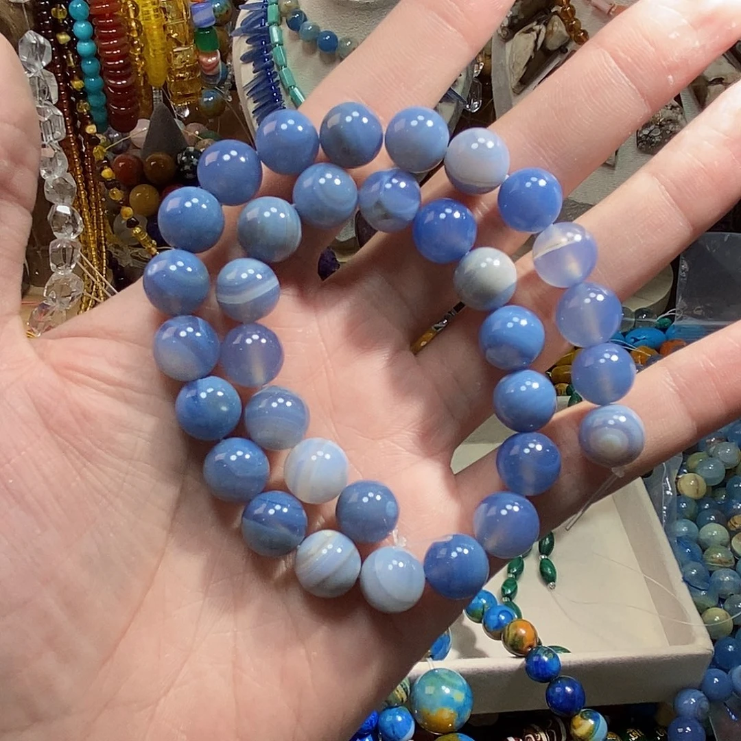 石英质玉未镶嵌，蓝缠丝玛瑙12mm，