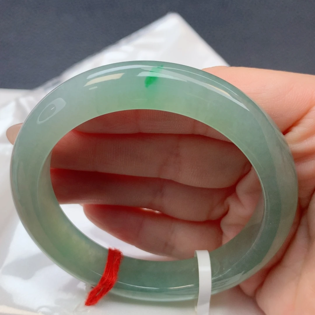 翡翠未镶嵌手镯53-54冰种满圈湖水绿飘一摸阳绿