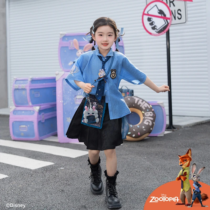 十三余童装[迪士尼 朱迪-兔子梦想家]天丝衬衫短马面女童夏季