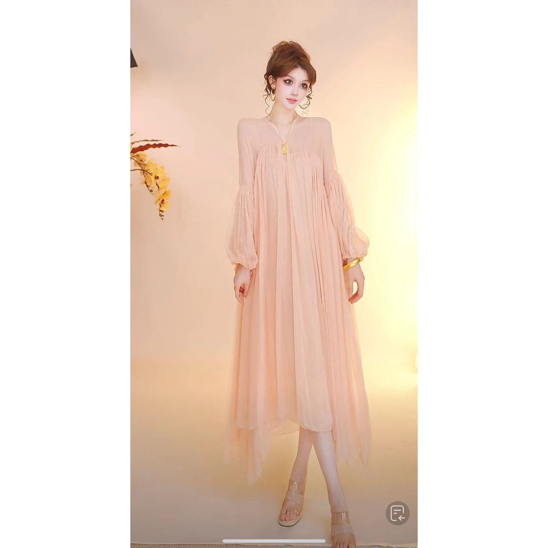 《猫猫专属》肉粉色温柔新款时尚气质仙女设计宽松夏季两件套连衣裙