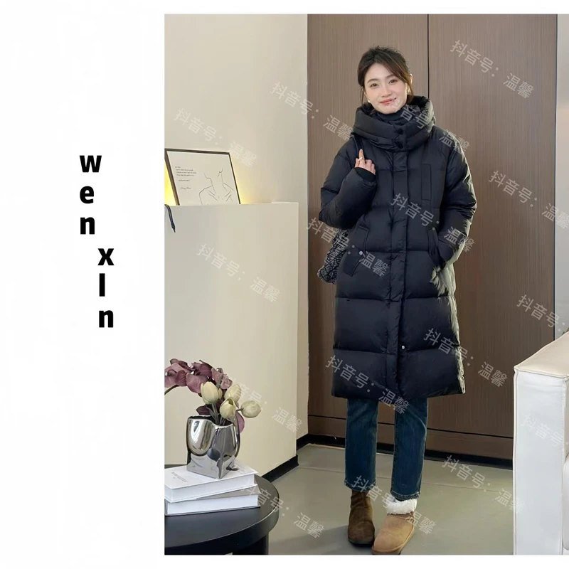 【年末大福利！！】90白鸭绒过膝宽松中长款羽绒服女加厚外套