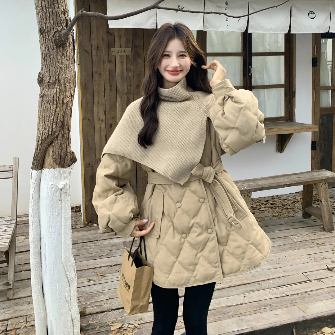 卡其色小香风羽绒服女2025冬季新款收腰显瘦白鸭绒小个子保暖外套