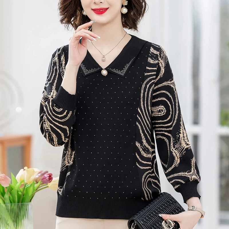 妈妈秋装打底小衫2025新款阔太太长袖T恤中老年女装洋气翻领上衣