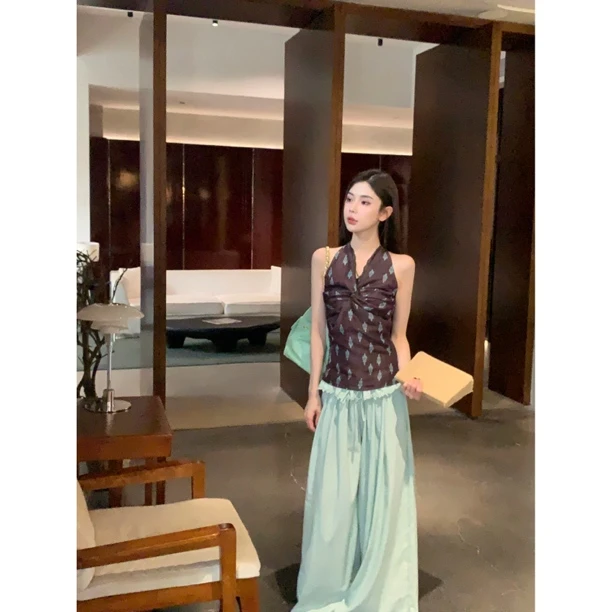 【赵小小&夏日悠长】28881 夏季美拉德色系复古短款背心显瘦上衣女