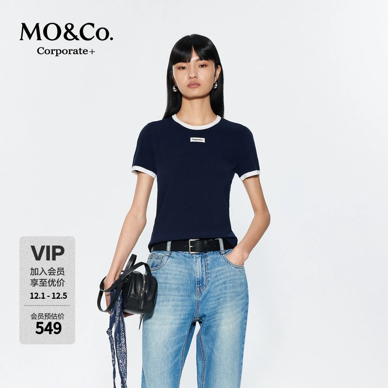 【C+系列】MOCO针织衫轻薄干爽2025夏新品撞色镶边短袖MBE2SWT024