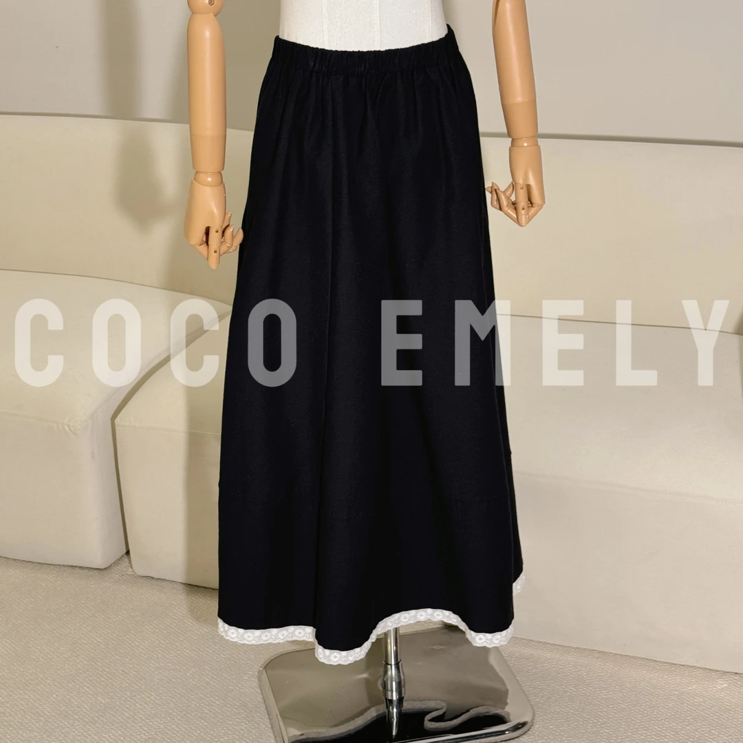 COCO EMELY 高腰半身裙春季新款甜美蕾丝花边显瘦伞裙CO07211374