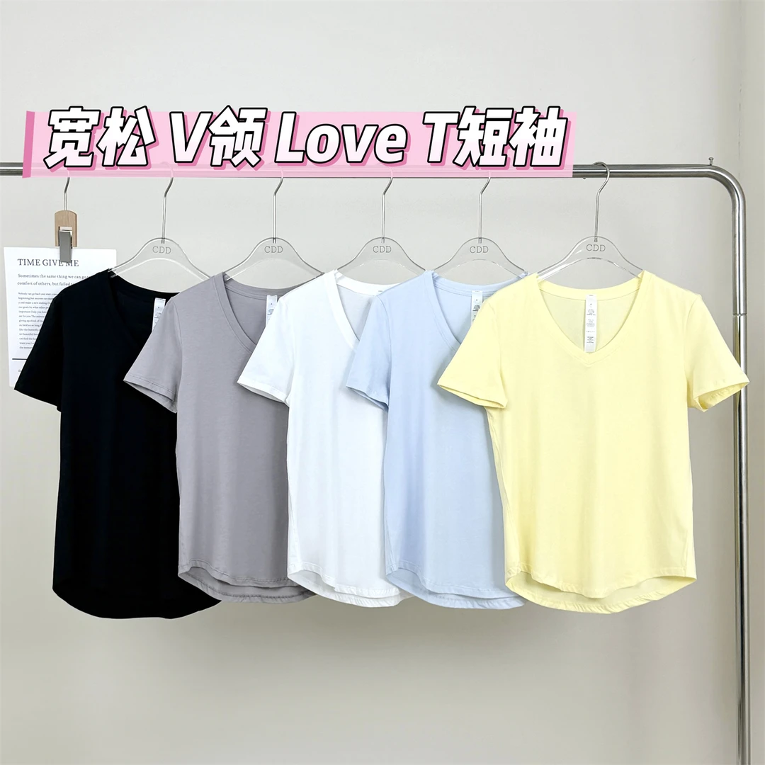 莱赛尔V领LOVET运动休闲T恤短袖女 速干透气瑜伽健身跑步半袖上衣