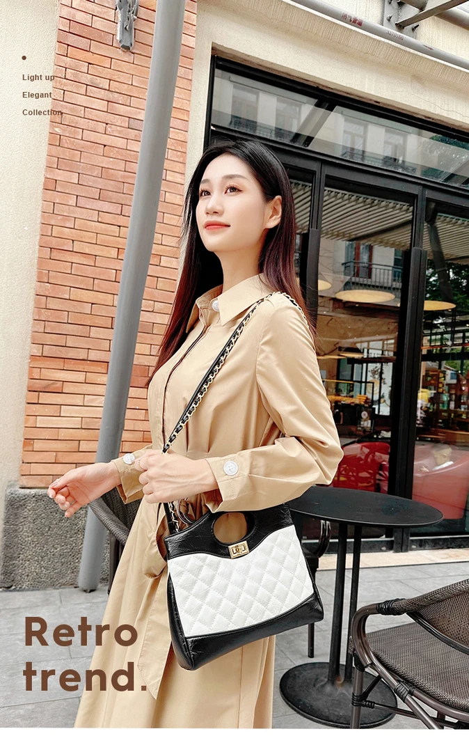 小香风菱格链条包轻奢职场真皮女包新款单肩斜挎包时尚手提托特包