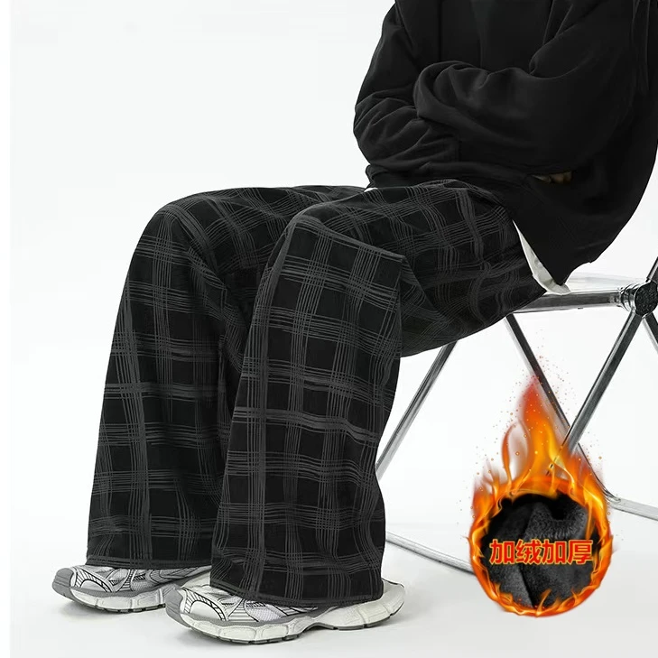 秋冬季加绒加厚美式高街特大码2-300斤胖mm显瘦遮肉直筒裤长裤潮