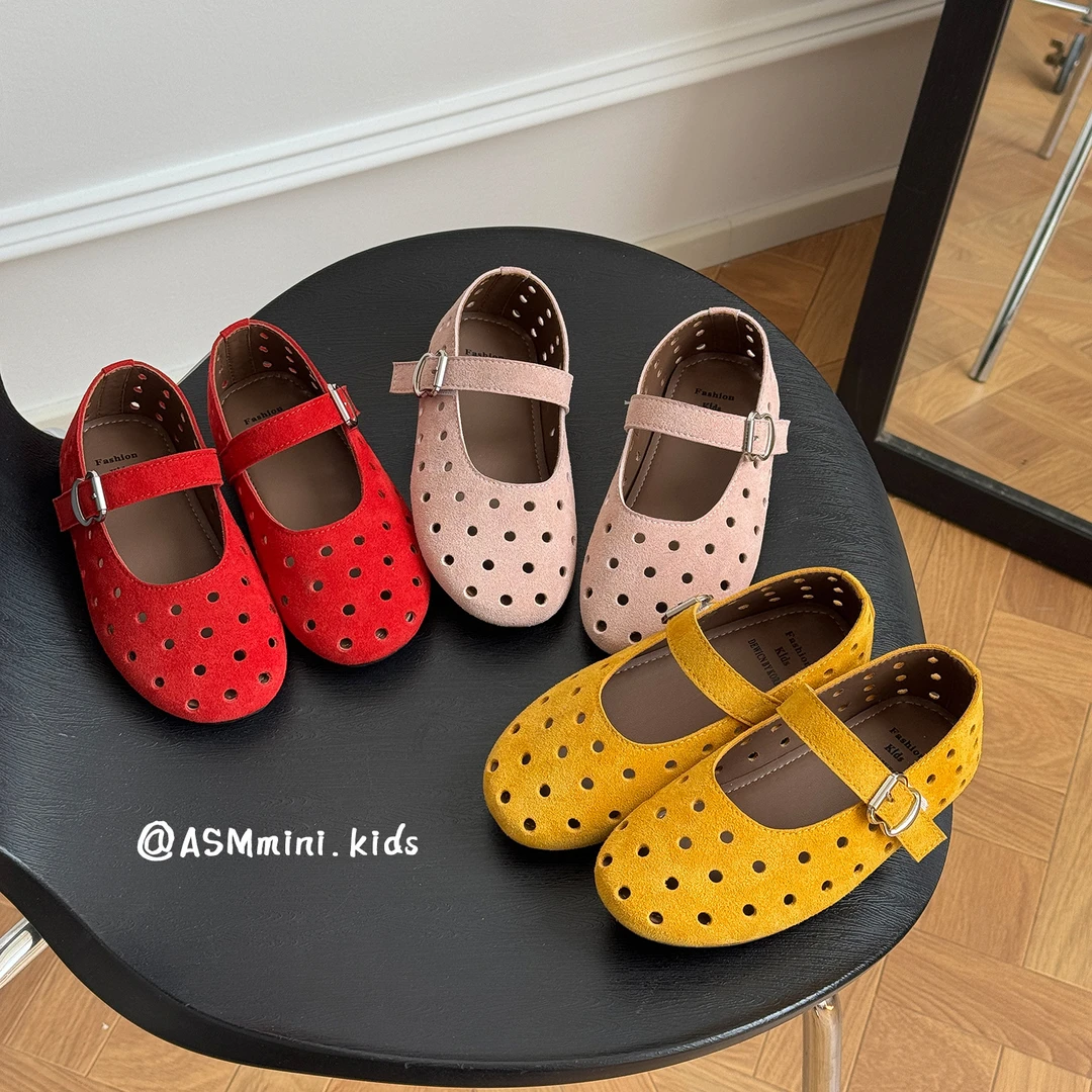 女童玛丽珍鞋2025夏季新款儿童真皮镂空凉鞋薄底浅口单鞋小红鞋