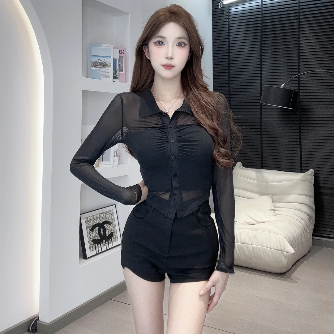 【零零推荐】网纱Polo女辣妹小众设计感修身上衣WSSY12-18
