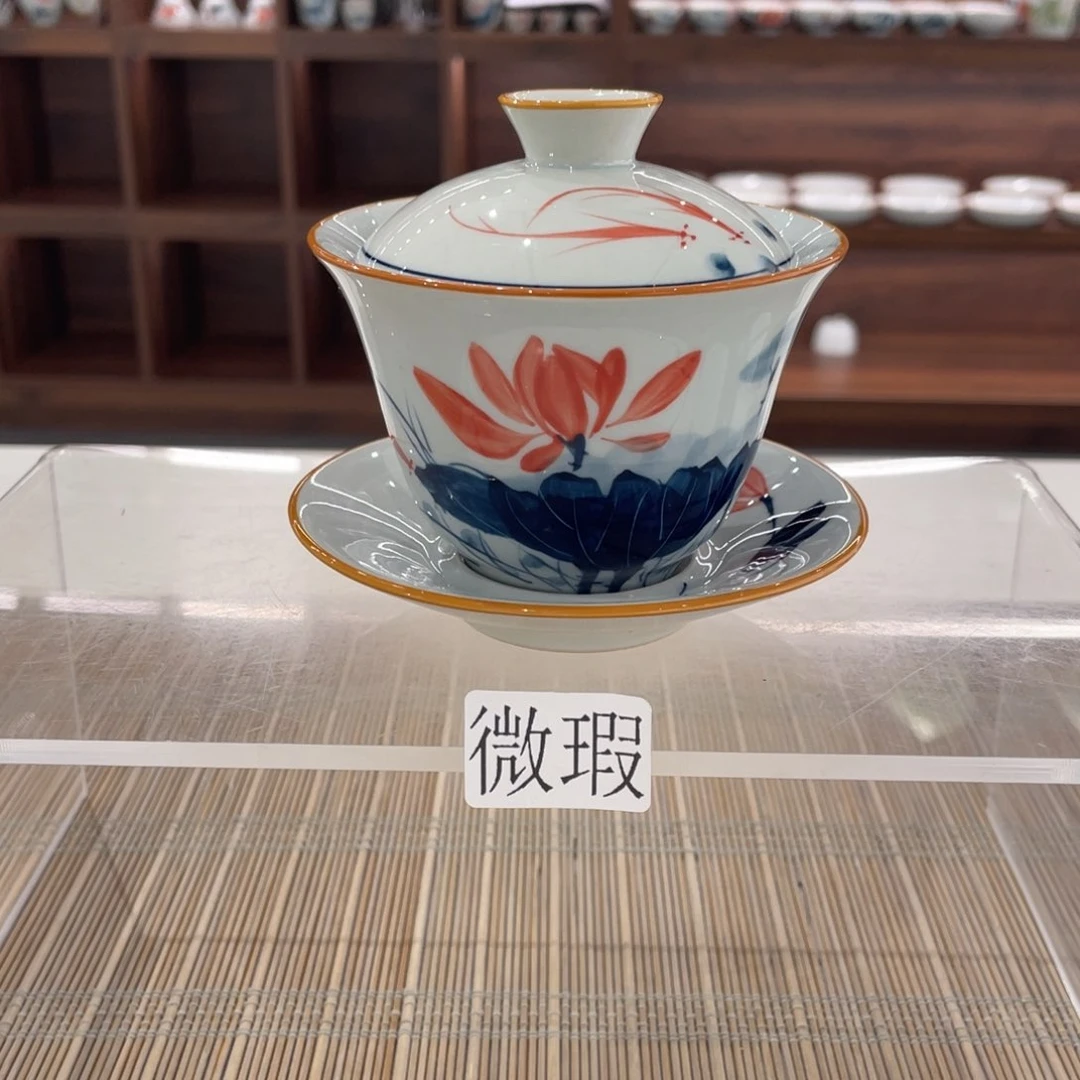 釉下手绘茶具微瑕