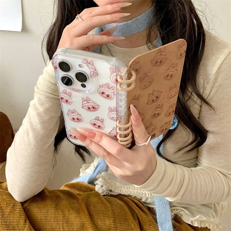 满屏线条拉布布适用iPhone16苹果手机壳15书本14promax翻盖13防摔