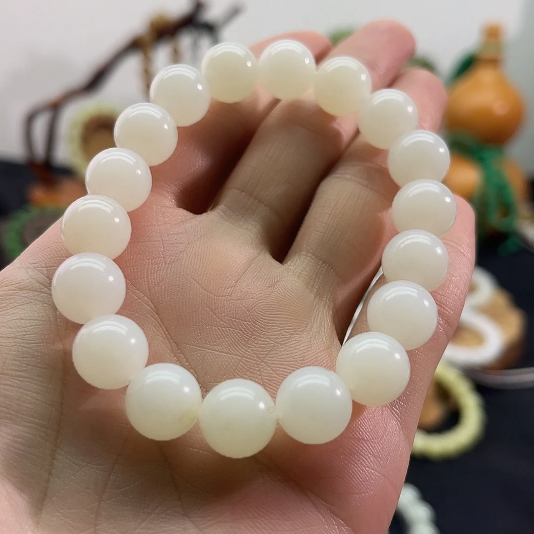 和田玉未镶嵌颈饰俄料-白玉手串-12mm