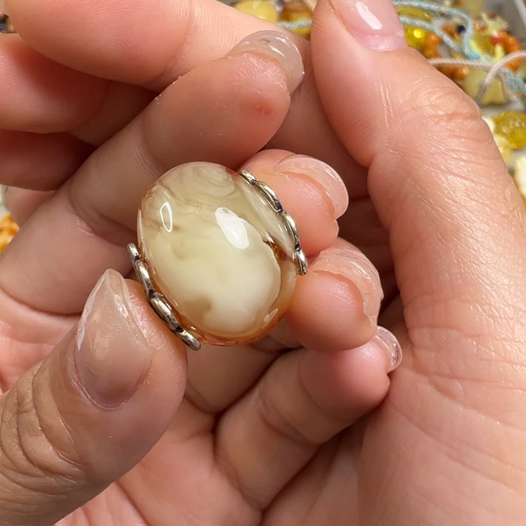 裸石蜜蜡银S925镶嵌琥珀