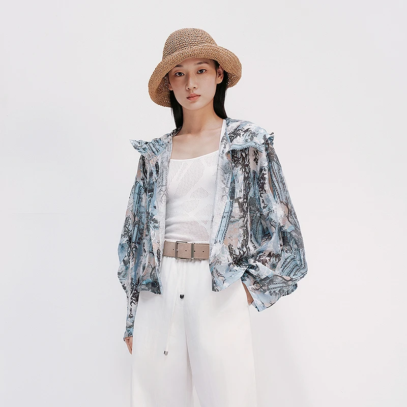 【轻盈系列】HPLY荷比俪25夏女印花度假轻薄连帽外套HYF26520218