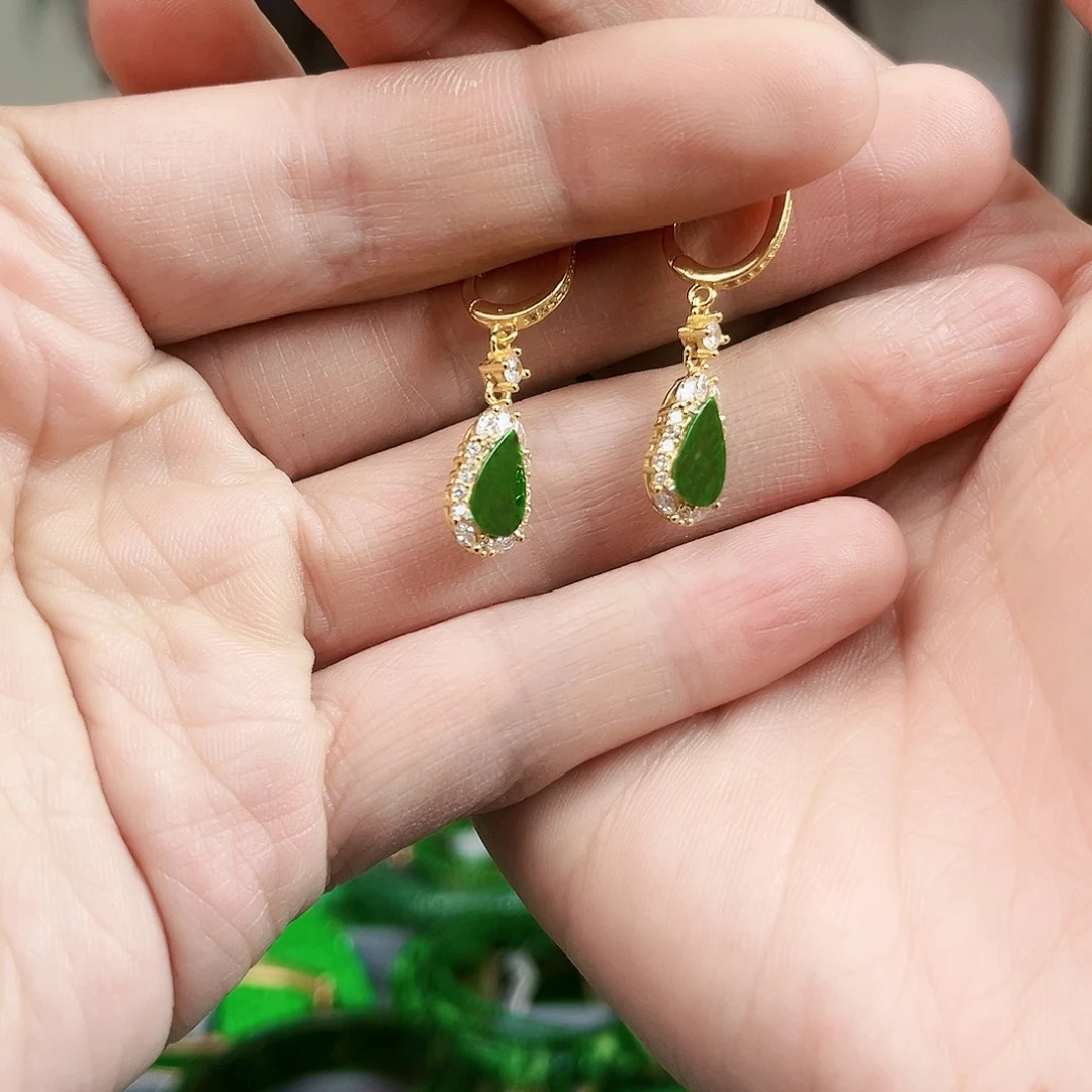 翡翠耳饰银S925镶嵌耳饰